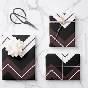 Zwart Wit Bruin Chevron Streep Patroon Inpakpapier Vel