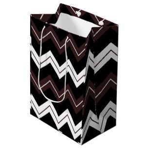 Zwart Wit Bruin Chevron Streep Patroon Medium Cadeauzakje