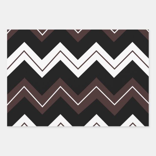 Zwart Wit Bruin Chevron Stripe Inpakpapier Vel (Voorkant)
