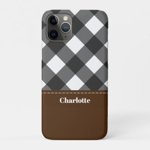 Zwart Wit Bruin Gepersonaliseerde Plaid iPhone 11 Pro Hoesje