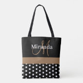 Zwart Wit Bruin Monogram Script Polka Dots Draagtas (Achterkant)