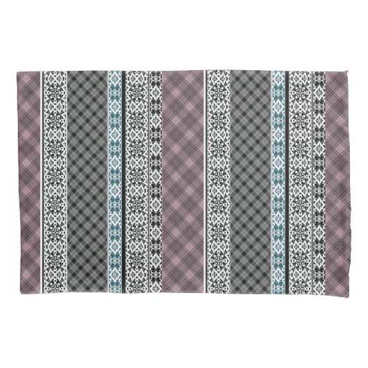 Zwart-wit bruin patchwork kant kussensloop (Voorkant)