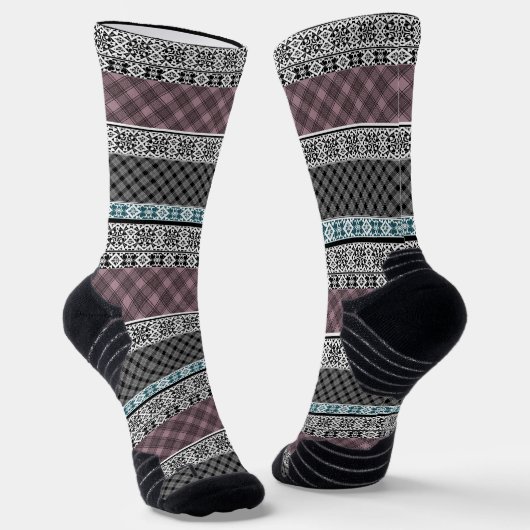 Zwart-wit bruin patchwork kant sokken (Gebogen)