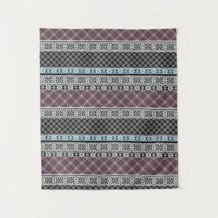 Zwart-wit bruin patchwork kant wandkleed