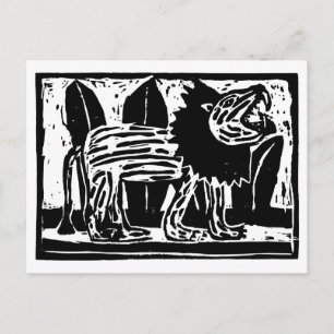 Zwart-wit brullende Leeuw Lino Cut Feestdagenkaart