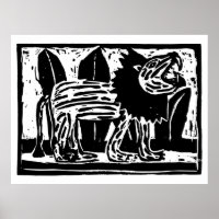 Zwart-wit brullende Leeuw Lino Cut
