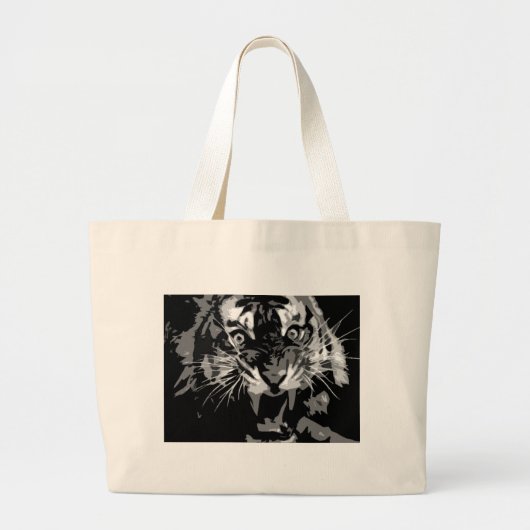 Zwart & wit brullende tijger grote tote bag (Voorkant)