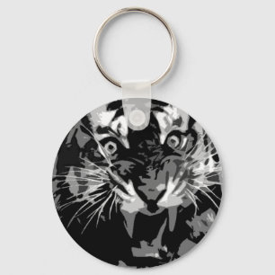 Zwart & wit brullende tijger sleutelhanger