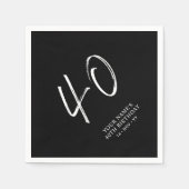Zwart & Wit | Brush Script 40ste verjaardagsfeestj Servet (Voorkant)