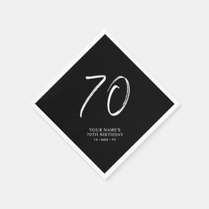 Zwart & Wit Brush Script 70ste verjaardagsfeestj Servet
