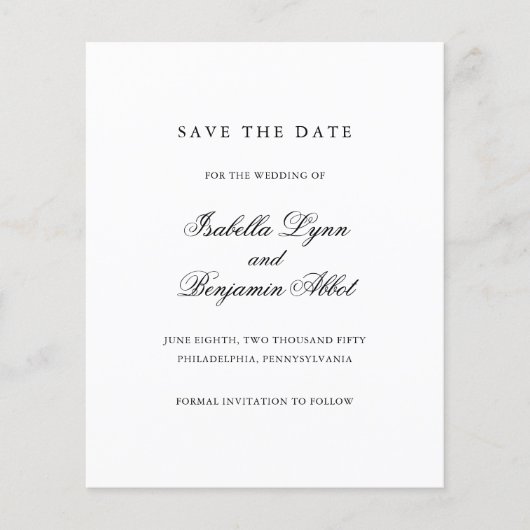 Zwart-wit budget bruiloft save the date (Voorkant)