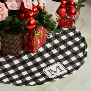 Zwart wit Buffalo Gepersonaliseerd Monogram Kerstboom Rok