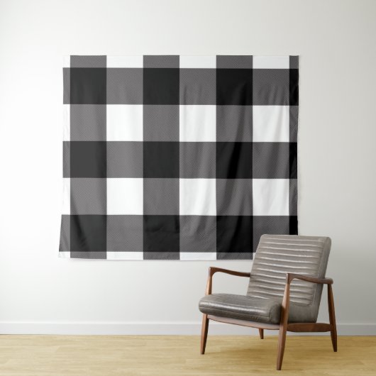 Zwart & Wit Buffalo geruit geruit rustiek Wandkleed (In Situ (horizontaal))