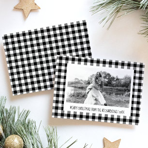 Zwart-wit Buffalo geruite foto Kerstmis Feestdagenkaart
