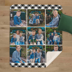 Zwart Wit Buffalo Geruite Fotocollage Sherpa Deken