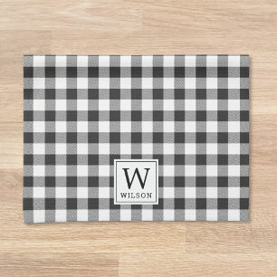 Zwart-wit Buffalo geruite monogram Kerstmis Theedoek