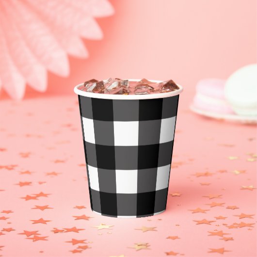 Zwart-wit Buffalo Gingham Plaid Pattern Papieren Bekers (Insitu)