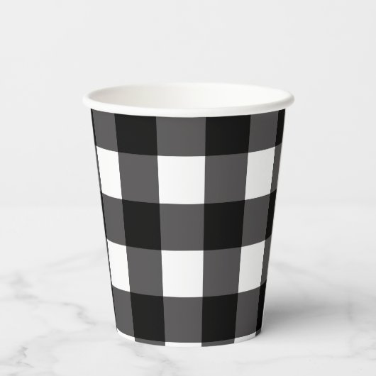 Zwart-wit Buffalo Gingham Plaid Pattern Papieren Bekers (Achterkant)