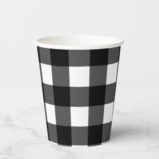 Zwart-wit Buffalo Gingham Plaid Pattern Papieren Bekers (Voorkant)