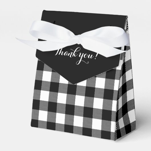 Zwart-wit Buffalo Plaid Dank u Bedankdoosjes (Voorkant Zijde)
