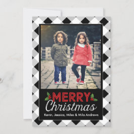 Zwart-wit Buffalo Plaid Kerstkaart