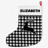 Zwart-wit Buffalo Plaid met Rendier Custom Grote Kerstsok (Achterkant)