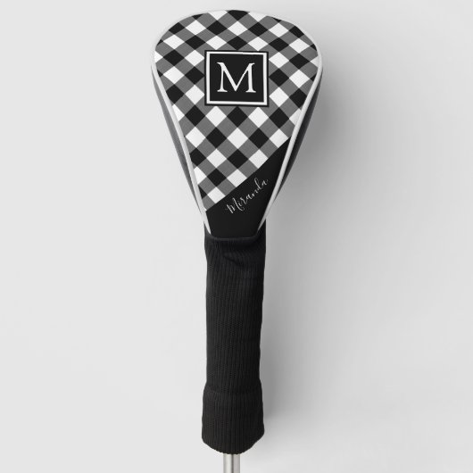 Zwart-wit Buffalo Plaid Monogram | Naam Golfheadcover (Voorkant)