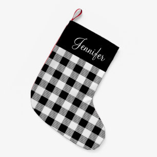 Zwart & Wit Buffalo Plaid Persoonlijk Kleine Kerstsok