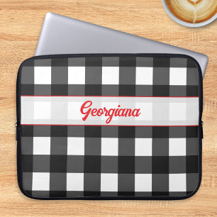 Zwart-wit Buffalo Plaid Persoonlijk Laptop Sleeve