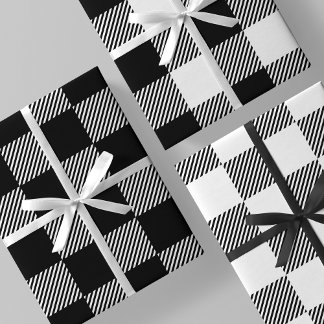Zwart-wit Buffalo Plaid, Ruitjes & Strepen Inpakpapier Vel