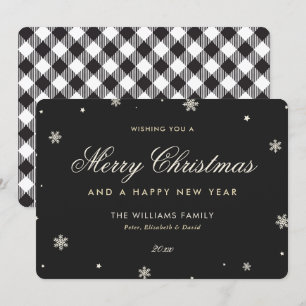 Zwart-wit Buffalo Plaid Snowflake Feestdagenkaart
