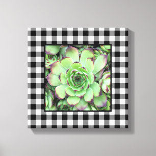 Zwart-wit Buffalo Plaid Square Foto Canvas Afdruk