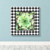 Zwart-wit Buffalo Plaid Square Foto Canvas Afdruk (Insitu (Houten vloer))