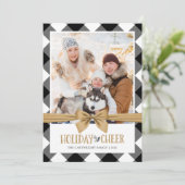 Zwart-wit Buffel Check Bruin Kraft CHEER Feestdagenkaart (Staand voorkant)