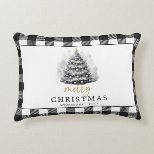 Zwart Wit Buffel Check Plaid Vrolijk Kerstfeest Accent Kussen