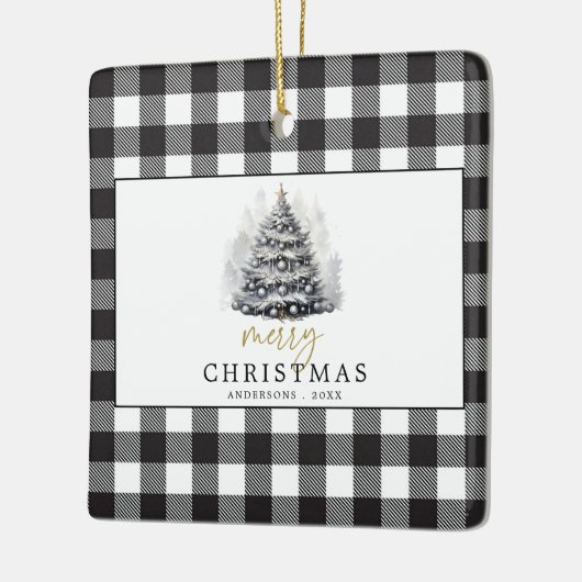 Zwart Wit Buffel Check Plaid Vrolijk Kerstfeest Keramisch Ornament (Links)