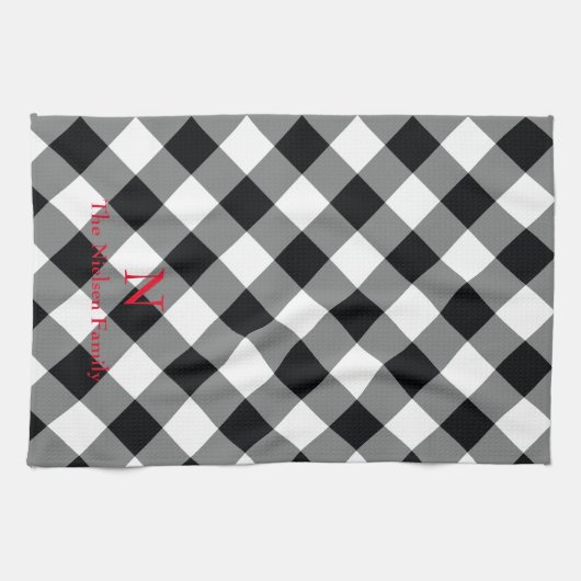 Zwart Wit Buffel geruite Monogram Keukenhanddoek (Horizontaal)