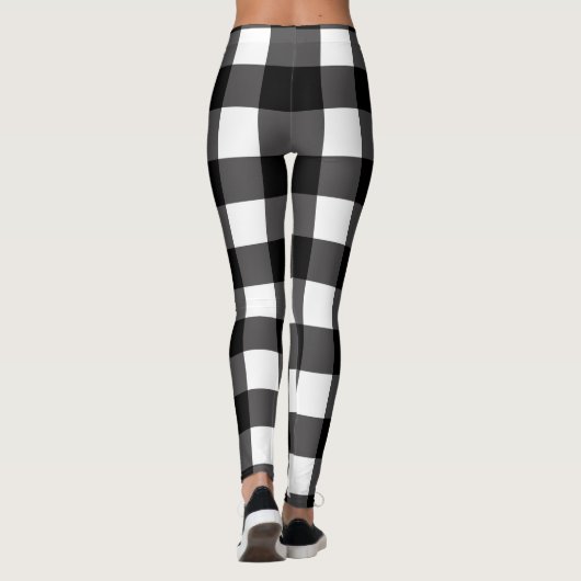 Zwart & Wit Buffel Gingham Geruite geruite geruite Leggings (Achterkant)