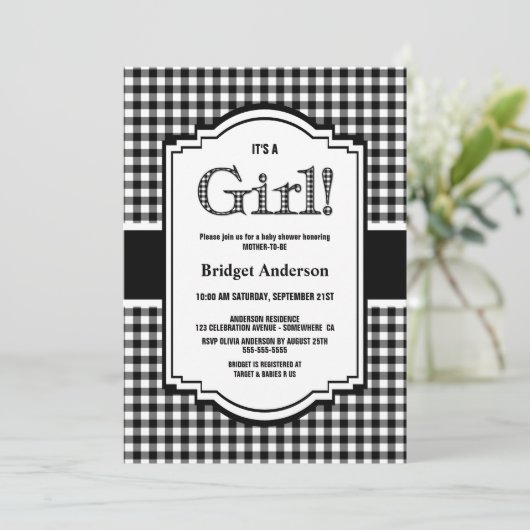 Zwart Wit Buffel Plaid Baby shower Kaart (Staand voorkant)