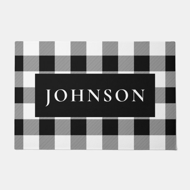 Zwart-wit Buffel Plaid Deurmat (Voorkant)