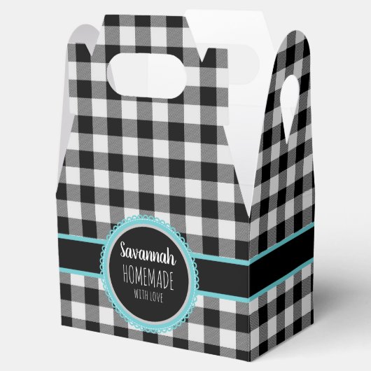 Zwart-wit Buffel Plaid en Blauwgroen Bedankdoosjes (Geopend)