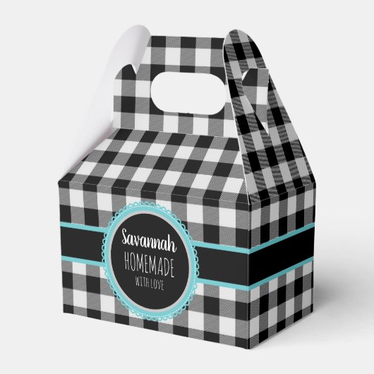 Zwart-wit Buffel Plaid en Blauwgroen Bedankdoosjes (Voorkant Zijde)