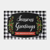 Zwart-wit Buffel Plaid Kerstmis Deurmat (Voorkant)