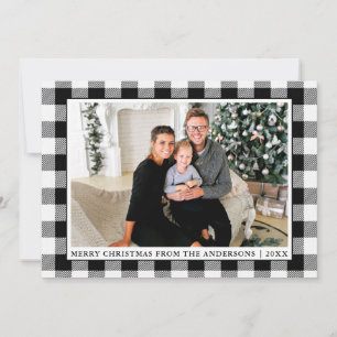 Zwart-wit Buffel Plaid Vrolijk Kerstfeest Feestdagenkaart