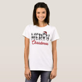 Zwart & Wit Buffel Plaid Vrolijk Kerstfeest T-shirt (Voorkant volledig)