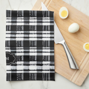 Zwart-wit buffelplaid met monogram theedoek