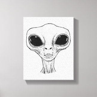 Zwart-wit buitenaards hoofd illustratie canvas afdruk