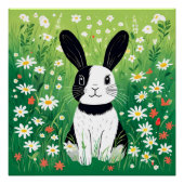 Zwart-wit Bunny Glanzend Poster Perfect Poster (Voorkant)