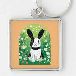 Zwart-wit Bunny Sleutelhanger
