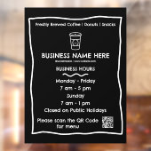 Zwart & Wit Cafe QR Code Openingstijden Raamsticker (Vel 2)